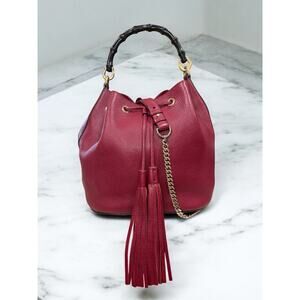 GUCCI Miss Bamboo Pebble Calfskin Bucket Bag